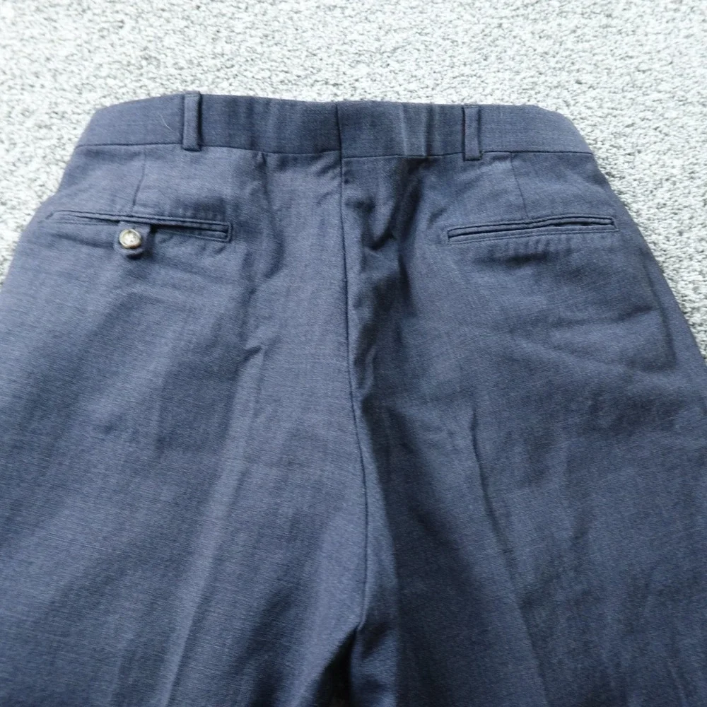 VTG Lands End Pants Mens 34X28 Blue Wool Chino Dress Trouser Flat Front USA Work